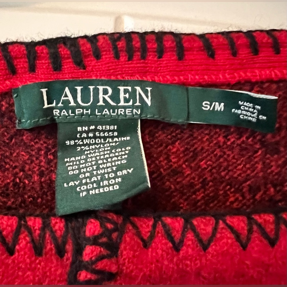 Vtg Ralph Lauren Country Wool Red Plaid Pop-over Cape Poncho Fringe Small/Medium - Picture 3 of 5